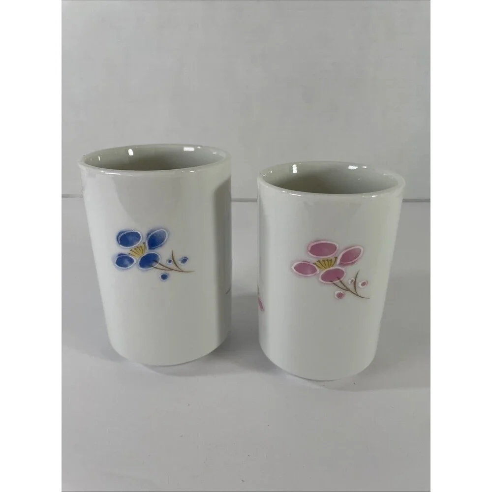 Japanese Porcelain Tea Cup Set – Hand Painted Floral – Vintage